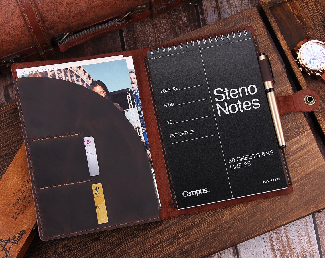 Leather Steno Pad 6x9 Holder Folio Cover Etsy