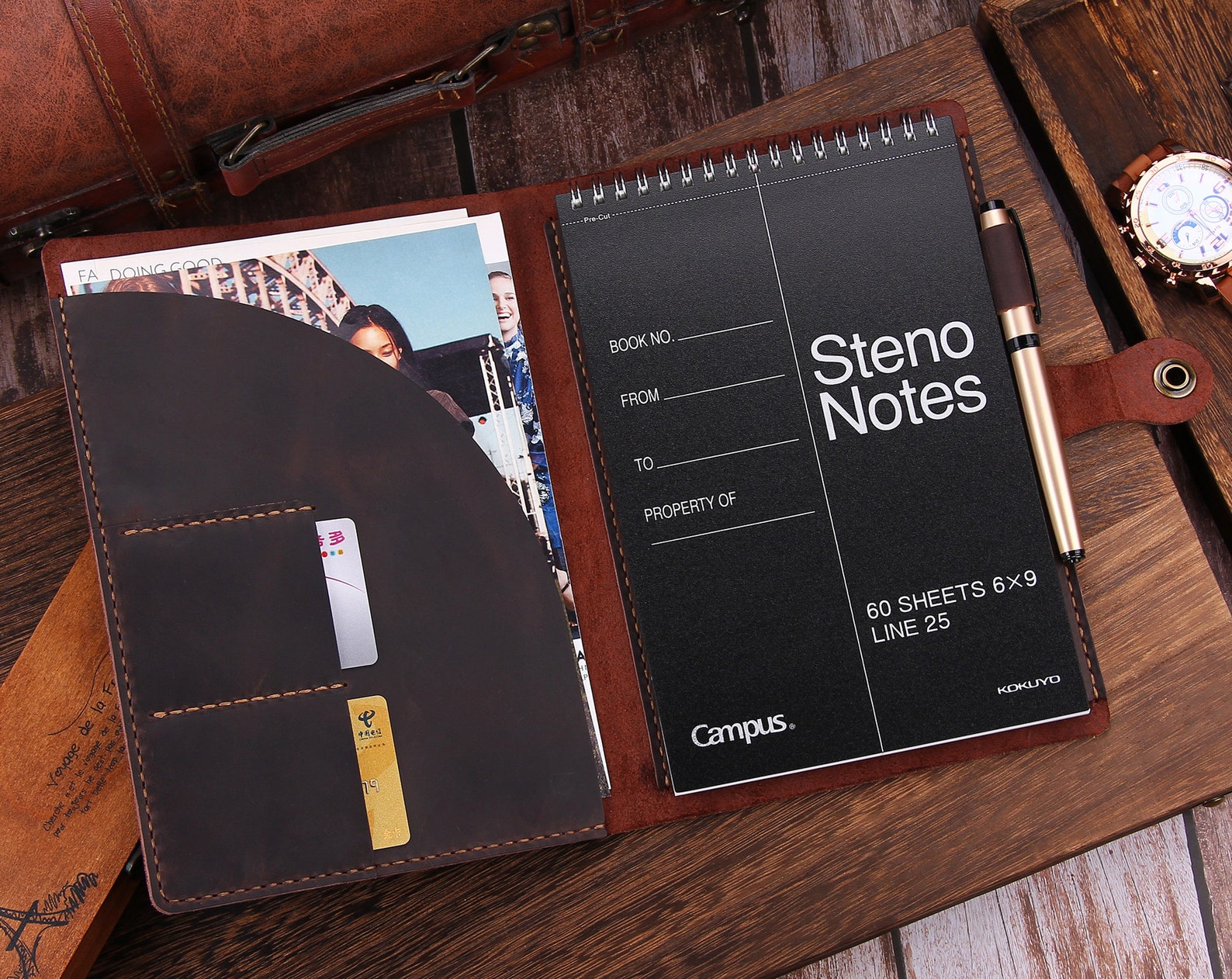 Leather Steno Pad 6x9 Holder Folio Cover Etsy