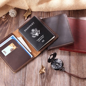 Cartera de cuero personalizada para pasaporte, billetera de viaje de cuero hecha a mano, estuche para pasaporte, porta pasaporte de cuero, billetera para documentos, regalo de graduación imagen 5