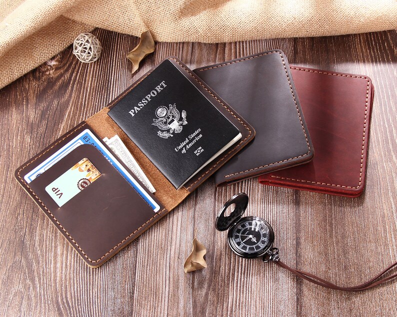 Cartera de cuero personalizada para pasaporte, billetera de viaje de cuero hecha a mano, estuche para pasaporte, porta pasaporte de cuero, billetera para documentos, regalo de graduación imagen 5
