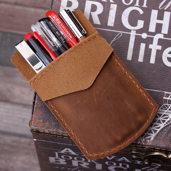 Personalzied Leather Pocket Protector, Pencil Pouch, Handmade Pen Pocket, MultiPurpose Pen case, Pen Holder for Shirts, LabCoats, Pants