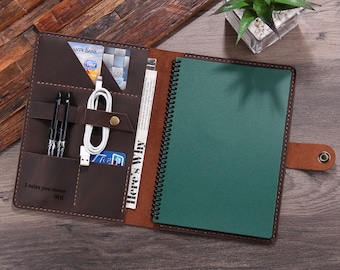 Custom Made Leather Portfolio folder for 6"x8.8" Smart Reusable notebook, Persoanlzied Leather Cover for 6"x8.8" Wirebound Notebook Journal