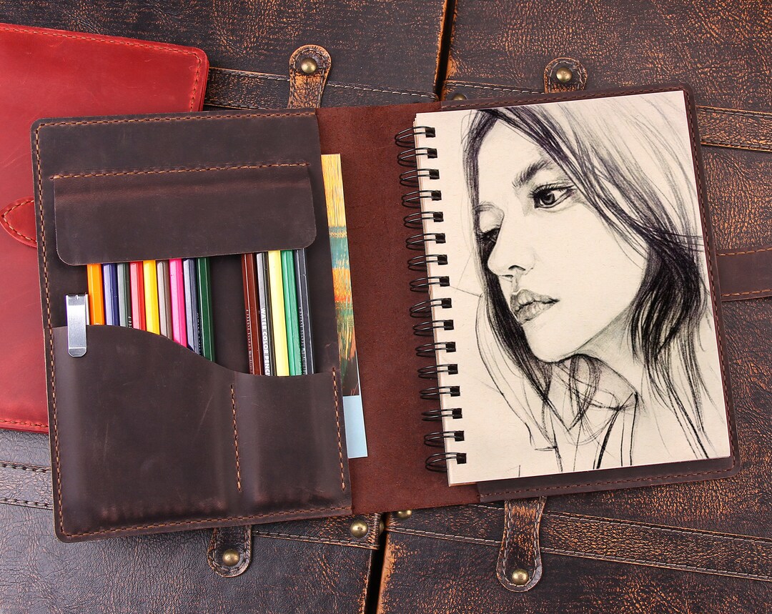 Handmade Leather Sketchbook Cover, Personalized Artists Gifts, Leather