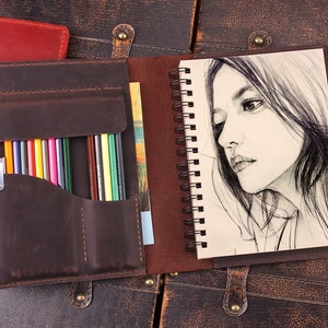 Leather Sketchbook Cover Case for Sketch Pad 9 X 12 , Artist Drawing Sketch  Pad Holder Portfolio for 9x12 Sketchbook W06-LSP912S 