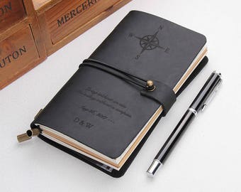 Journal en cuir rechargeable, carnet de notes boussole personnalisé, carnet de croquis de carnet de voyage, carnet de notes en cuir avec texte personnalisé, cadeau pour elle