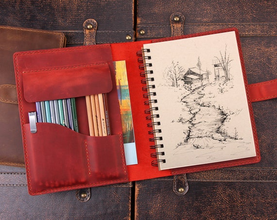 Handmade Leather Artist Sketch Pad Case, Genuine Leather