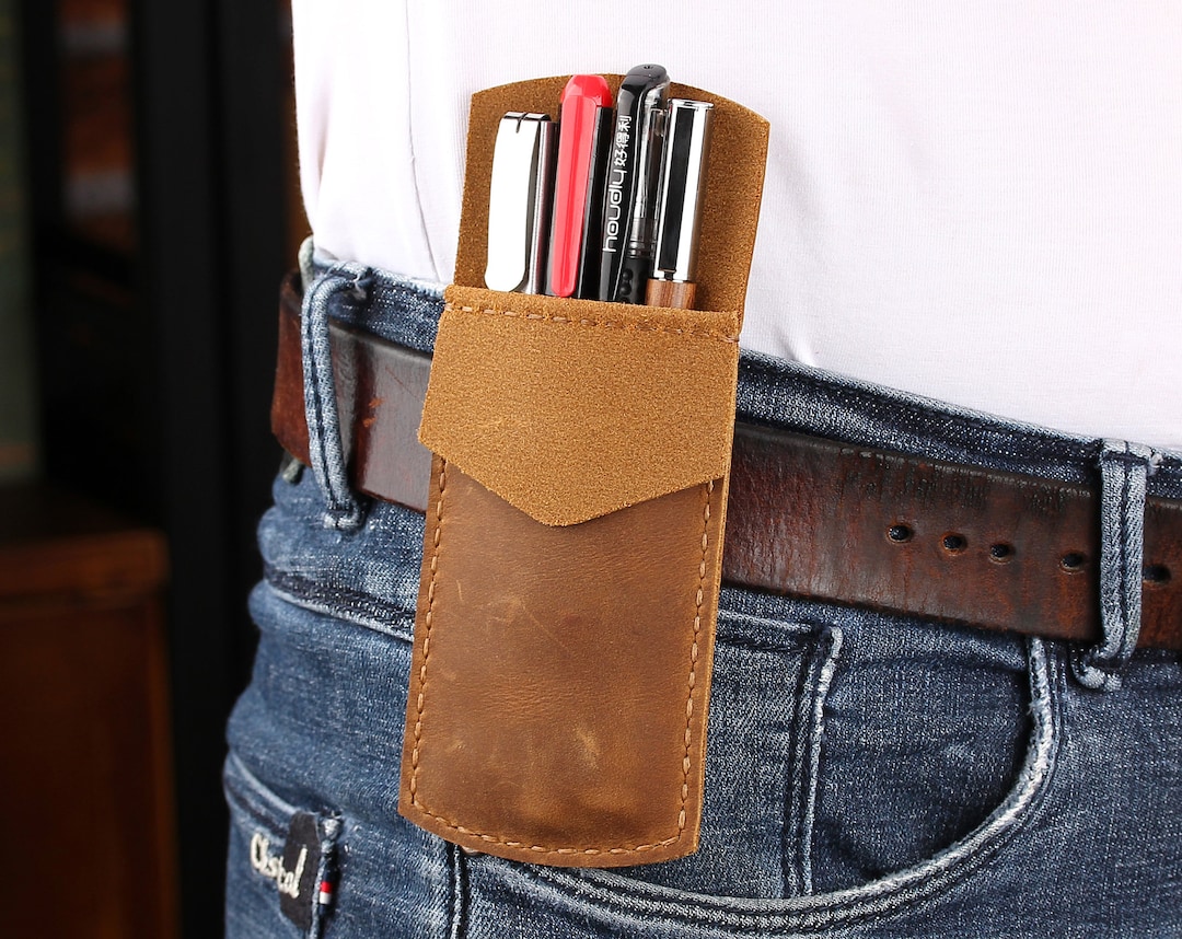 Personalzied Leather Pocket Protector, Handmade Pen Pocket, Leather Pocket Protector, Pen Holder