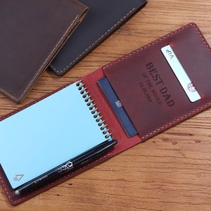 Funda de cuero genuino personalizada para libreta de bolsillo mini con espiral superior de 3,5 x 5,5 pulgadas, funda de cuero personalizada para libreta reutilizable