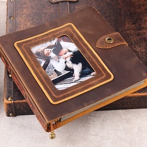 Handgefertigtes Leder Fotoalbum Selbstklebend, 70 Seiten Sticky Page, Selbstklebendes Sammelalbum Familienalben für Weihnachtsgeschenke