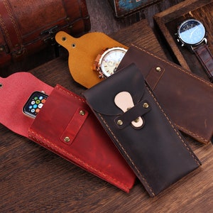 Personalized Genuine Leather Watch Pouch, Leather Glasses Case, Eyewear Cases, Watch Travel Pouch, Watch Storage, Gift for him, Gift for her