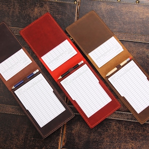 Porte-couverture de livre fait main avec porte-crayon, couverture de porte-carte de pointage de golf en cuir, accessoires de golf, cadeau de golf pour père, mari