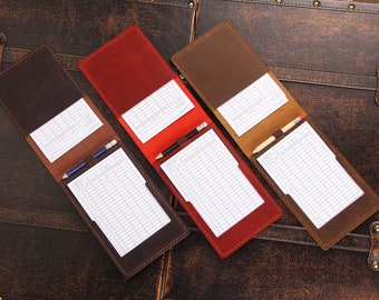 Handmade Yardage Book Cover Holder with pencil holder, Leather Golf Scorecard Holder Cover,  Golf Accessories, Golf Gift for Father, Husband
