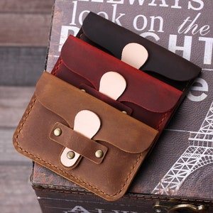 Cartera de cuero personalizada para tarjetas, tarjetero pequeño personalizado, funda minimalista de cuero para tarjetas, billetera con bolsillo frontal, regalo de cuero hecho a mano imagen 2
