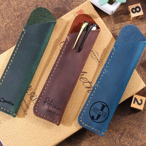 Peresoanlized Leather Pencil Case, Custom Leather Pen holder, Handmade Pen Pouch Cover, Gift for Him, for Her -Christmas Gift