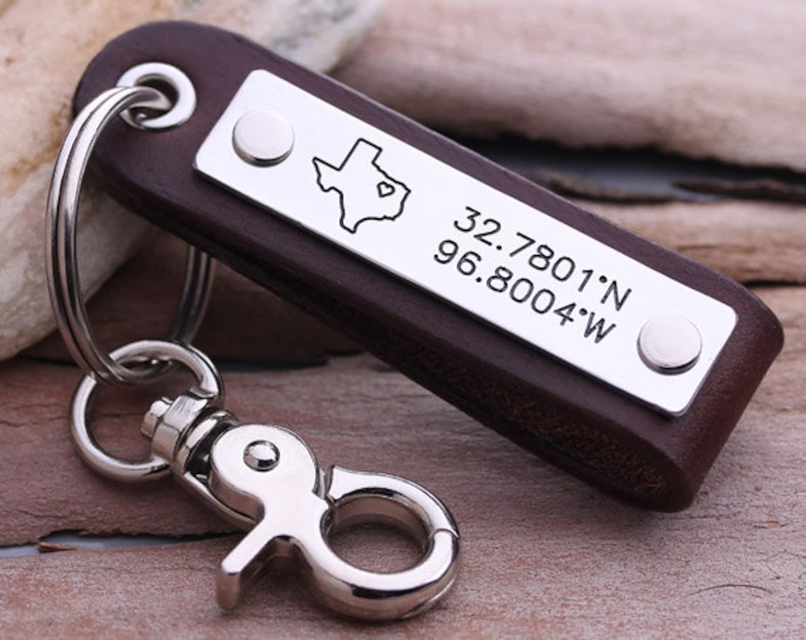 Personalized GPS Coordinate Keychain Leather Latitude Etsy