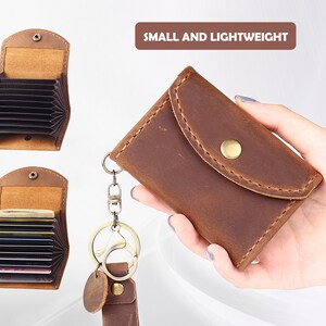 Handmade Genuine Leather Credit Card Wallet Holder,Credit Card Organizer for Women Men,Small Coin Purse Wallet Keychain, Handmade Gift