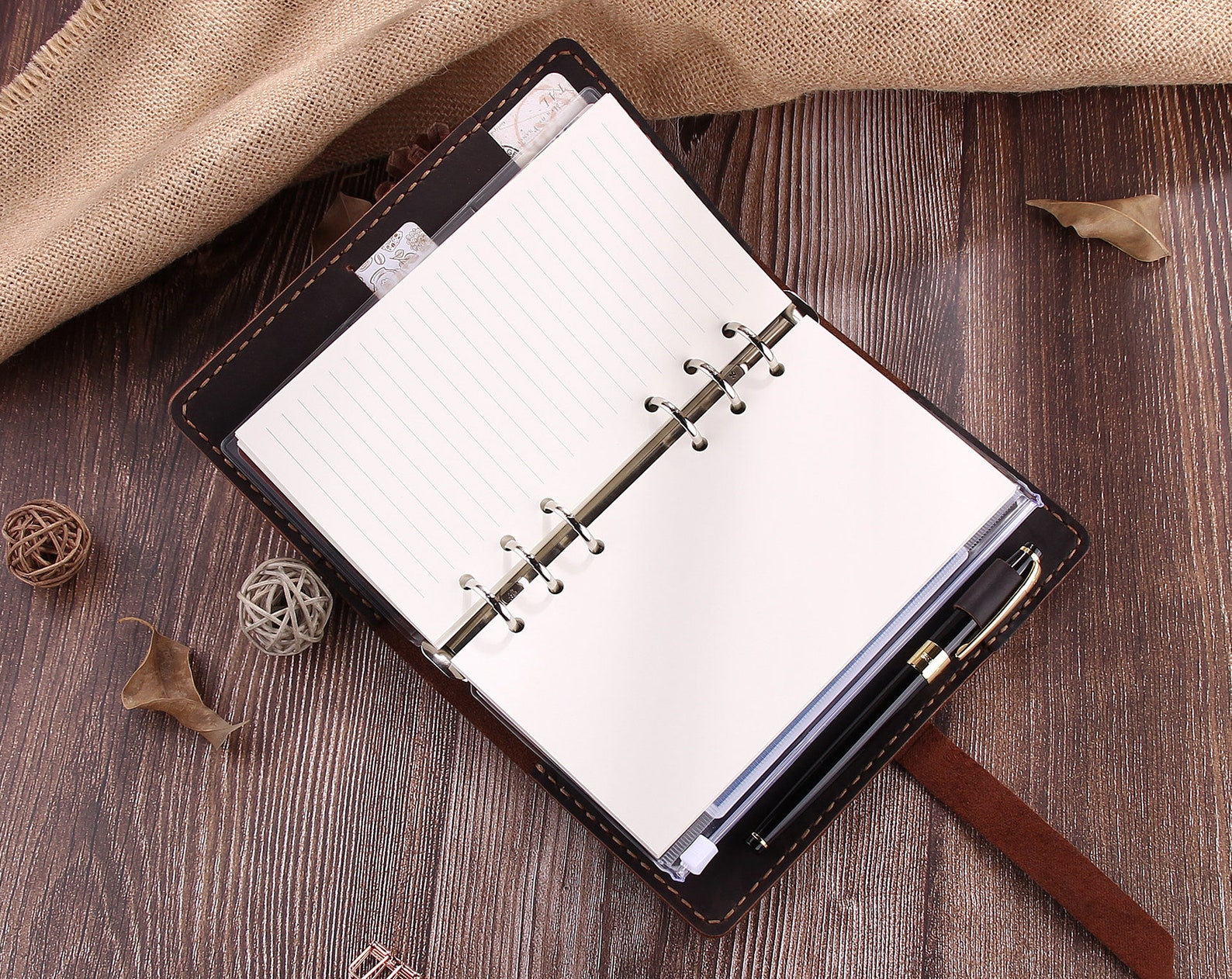Leather Notebook A6 Journal 6 Ring Binder Sketchbook with Pen | Etsy