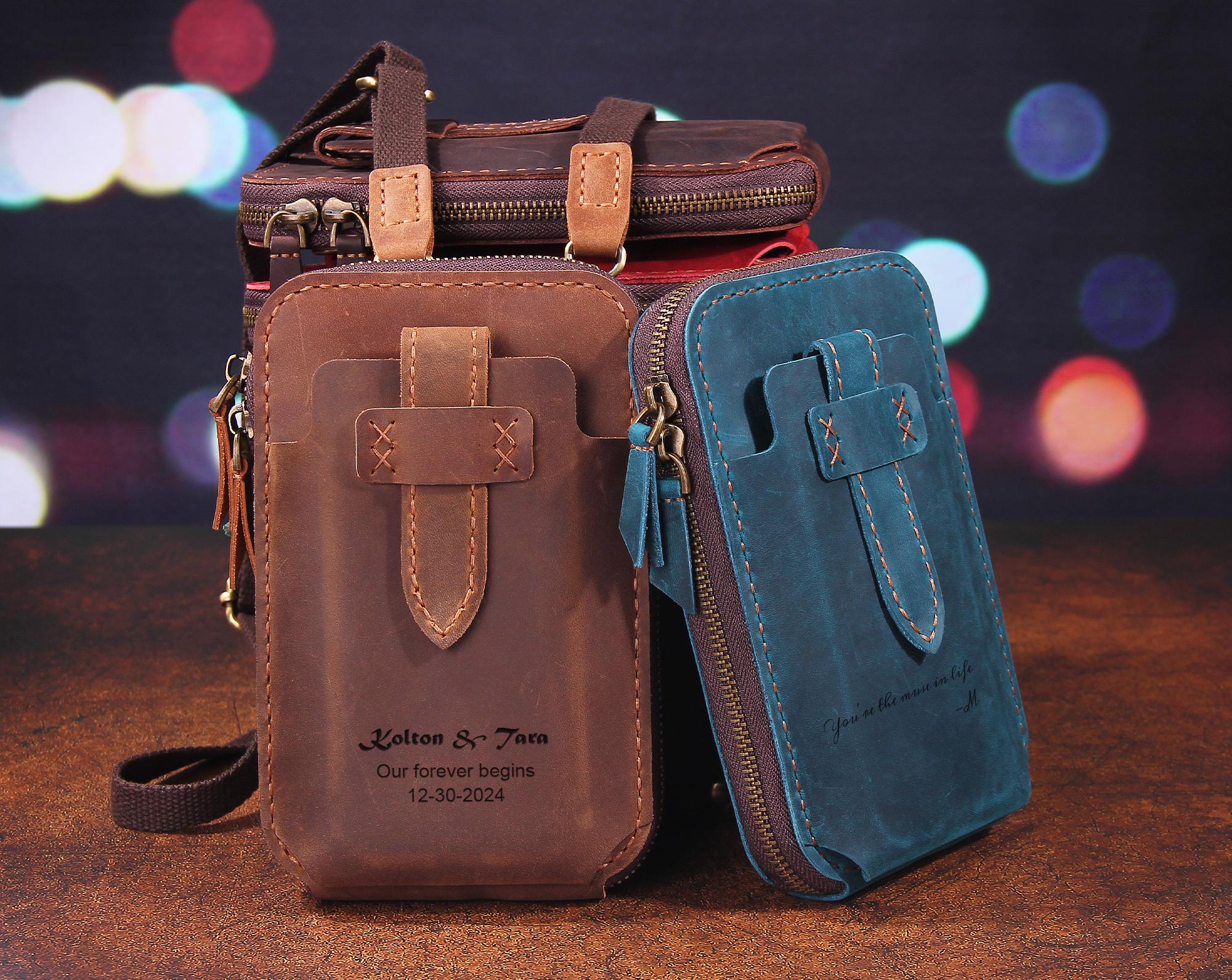 Personalized Waist Bag, Handmade Leather Belt Pouch, Leather Crossbody Bag with Card Holder, Custom Men's Phone Holster Bag, Gifts for Dad