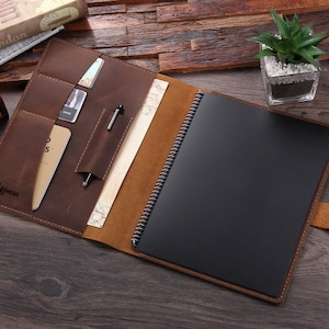 Personalized Folio Cover fit for Letter Size (8.5&quot; x 11&quot;) Smart Journal Notebook, Leather Notebook Cover for Reusable Journal Notebook