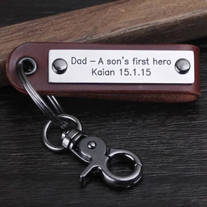 Mens Personlaized Leather Keychain - Handmade Leather Keyring - Dad&#39;s, Father  Keychain - Unique Gift Idea for Day - Christmas gift