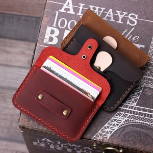 Cartera de cuero personalizada para tarjetas, tarjetero pequeño personalizado, funda minimalista de cuero para tarjetas, billetera con bolsillo frontal, regalo de cuero hecho a mano imagen 4