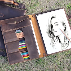 Leather Sketchbook Cover, Handmade Artist Sketch Pad Cover for 9"x12" Top Bound Sketchbook, Leather Drawing sketchbook Cover