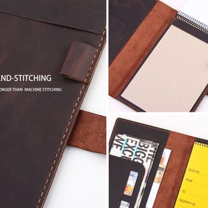 Handmade Leather Steno Pad 6"x9" Holder, Custom Folio Coverfor 6"x9" Top Bound Spiral Notebook, A5 Document Portfolio, Gift for Him/ Her image 6