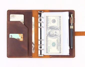 Handmade Leather Binder Budget with Cash Envelopes, Leather A6 Binder for Money Saving Planner, Cash Envelopes for Budgeting,Budget Envelope