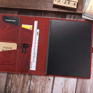 Personalized Leather Portfolio Folio Compatible with Wirebound Notebook Letter Size (8.5&quot; x 11&quot;), Handmade Leather Organizer Portfolio
