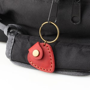 Handmade Guitar Pick Holder,Guitar Pick Case, Genuine Leather Keychain with Guitar Pick Holder Unique Gifts for the Guitar Player Guitarist Wine
