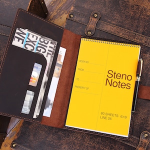 Handmade Leather Steno Pad 6"x9" Holder, Custom Folio Coverfor 6"x9" Top Bound Spiral Notebook, A5 Document Portfolio, Gift for Him/ Her image 3