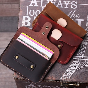 Cartera de cuero personalizada para tarjetas, tarjetero pequeño personalizado, funda minimalista de cuero para tarjetas, billetera con bolsillo frontal, regalo de cuero hecho a mano imagen 3
