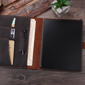 Persoanlized Leather Journal Organizer, Leather Notebook Cover for Letter Size (8.5&quot; x 11&quot;) Wirebound Notebook, Handmade Leather Portfolio