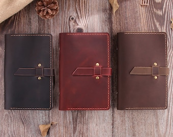 Leather Notebook A6 Journal, 6 Ring Binder Sketchbook with Pen Holder Zipper Pocket, Personalized Leather Anniversary Gift