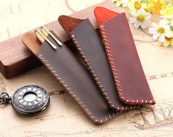 Leather Pencil Case, Handmade Genuine Leather Pen Pencil Holder, Personalized Pen Sleeve Cover Pouch-Valentine's Day Gift