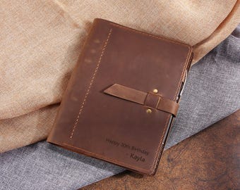 Cuaderno de cuero A5 hecho a mano, marrón, carpeta de 6 anillas rellenable, regalo de Navidad, aniversario, Día del Padre.