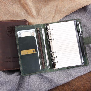 Caderno de couro genuíno personalizado A6 / 4,1 x 5,8" planejador de diário, caderno de couro personalizado feito à mão, agenda organizadora de fichário A6