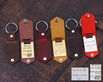 Leather Handwriting Keychain, Custom Actual Fingerprint Leather Keychain, Wedding Calendar Date Keychain, Anniversary Gift, Gifts for Dad