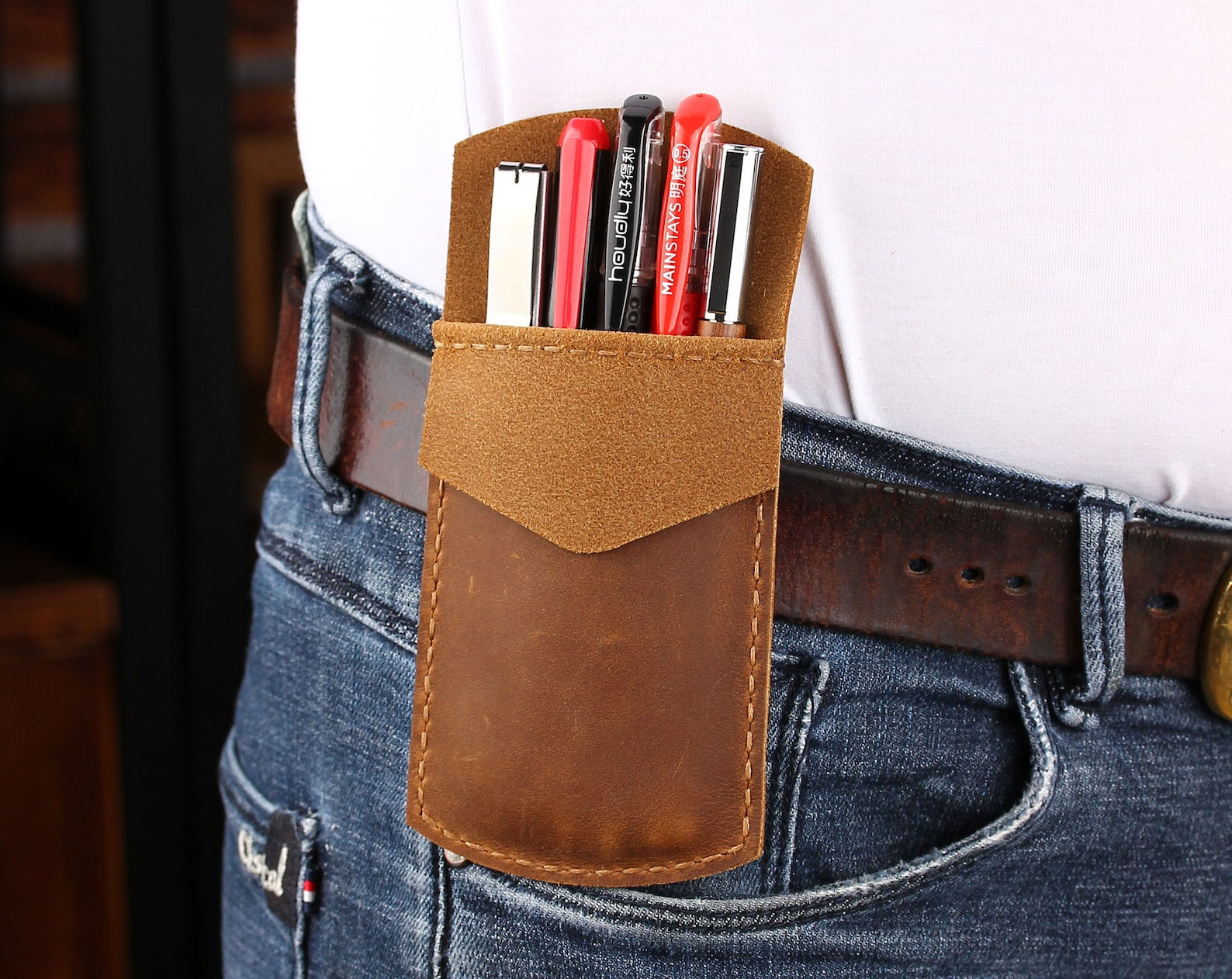 Personalzied Leather Pocket Protector Handmade Pen Pocket Etsy