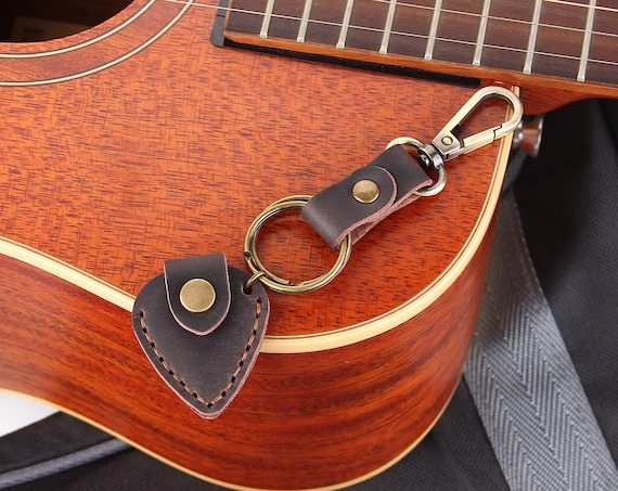 Support de médiator de guitare en cuir, porte-clés porte-médiator
