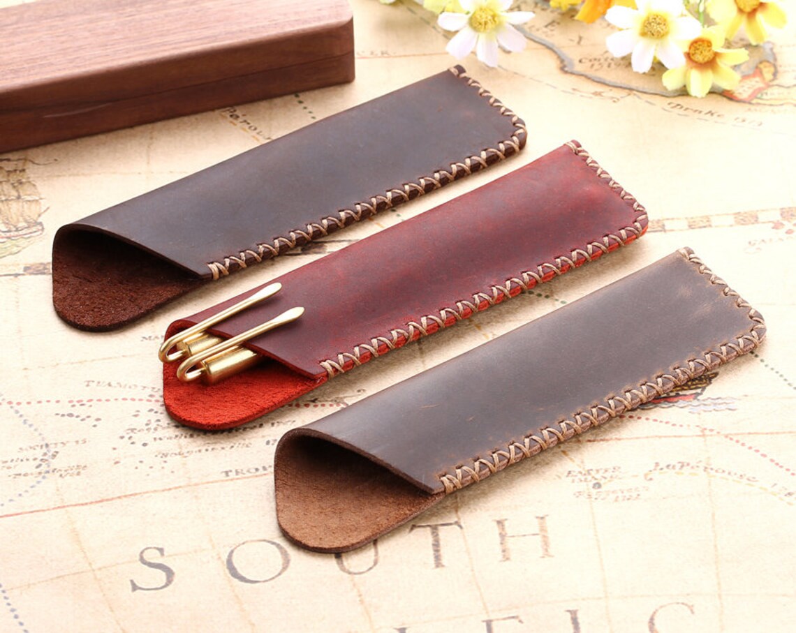 Custom Made Leather Pen Pencil Holder Handmade Leather Pen Etsy