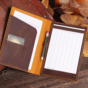 Porta segnapunti e libretto di misure in pelle per golf, copertina in pelle fatta a mano per libretto di misure, porta segnapunti da golf, accessori da golf, regali da golf