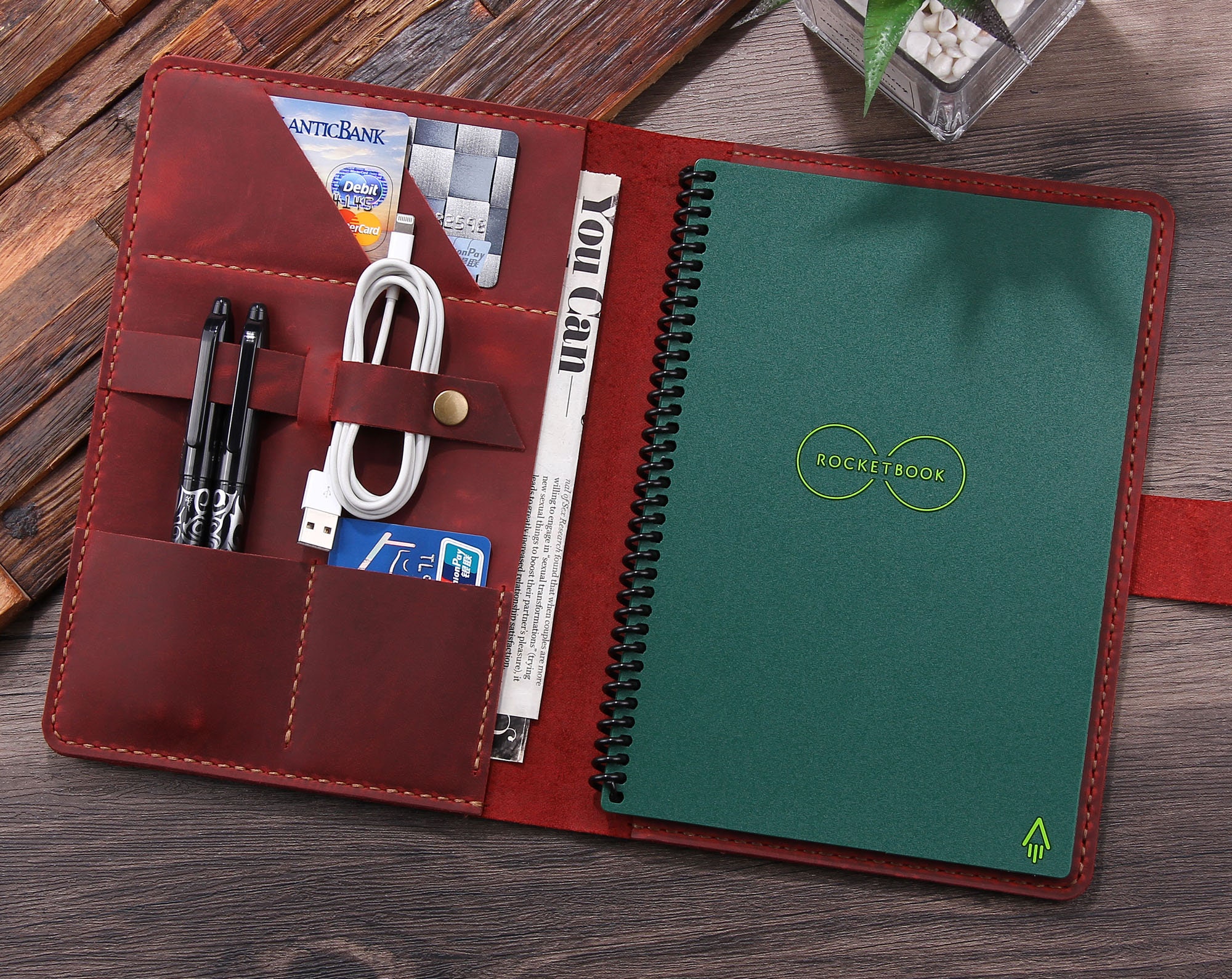 Leather Cover for Rocketbook Smart Reusable Notebook, Personalized
