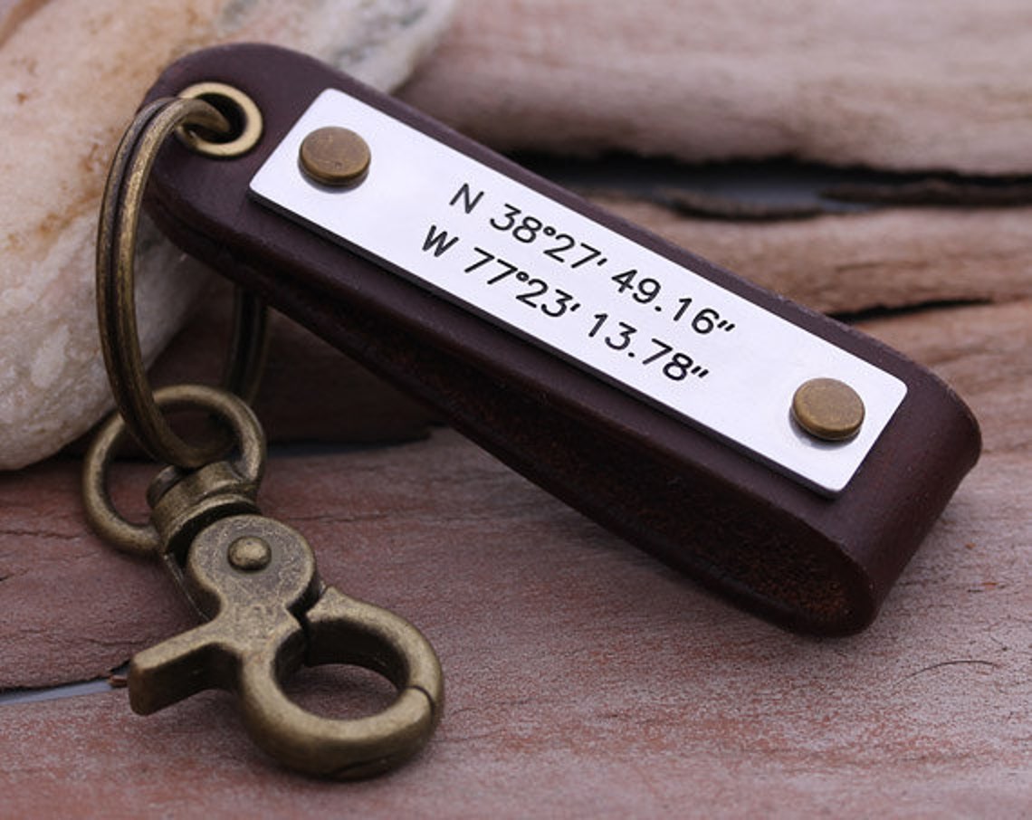 GPS Coordinate Keychain Latitude Longitude Keychain Etsy