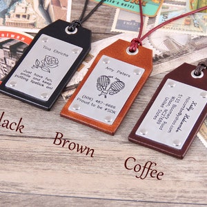 Personalized Leather Luggage Tag Leather Travel Tag Suitcase Tag Baggage Tag Gift for Her, Gift for Him Anniversary Weddig Gift zdjęcie 4