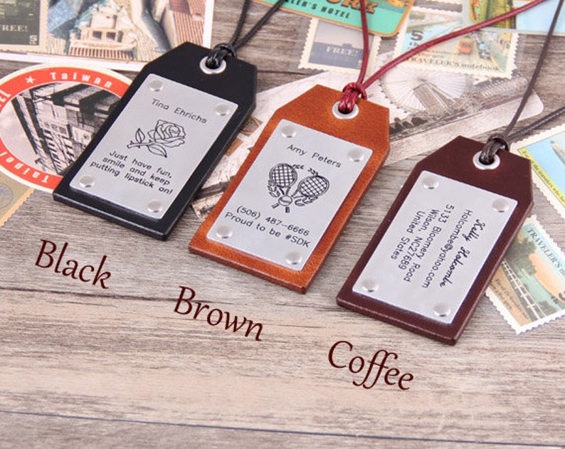 Personalized Leather Luggage Tag Leather Travel Tag Suitcase Tag Baggage Tag Gift for Her, Gift for Him Anniversary Weddig Gift zdjęcie 4