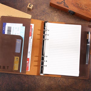 Diário de viagem em couro legítimo tamanho A5, diário de caderno com fichário feito à mão, presente de aniversário e dia dos pais