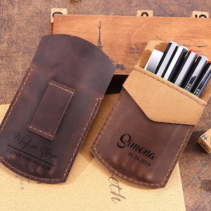 Protecteur de poche en cuir personnalisé, trousse à crayons, pochette à stylos, étui à stylos polyvalente, porte-stylo fait main pour chemises, sarraus, pantalons