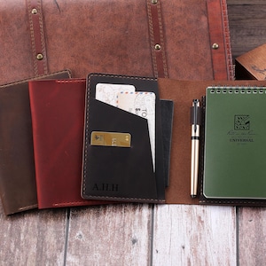 Capa de caderno personalizada de 4" x 6" com encadernação superior, capa de couro personalizada para caderno espiral de 4" x 6", capa de diário de couro feita à mão