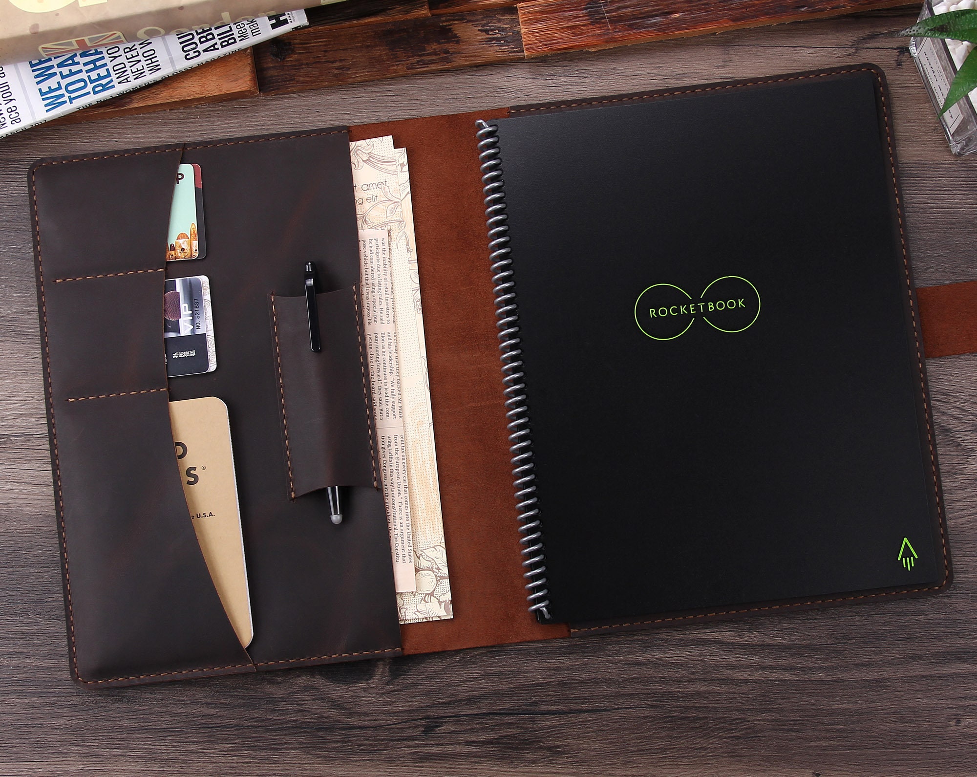 Personalized Leather Rocketbook Everlast Cover Leather Folio Etsy